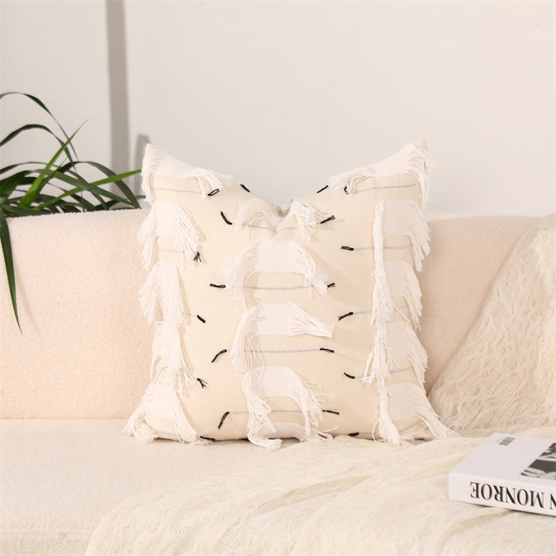 Chic Patchwork Pillow Cover with Tassels