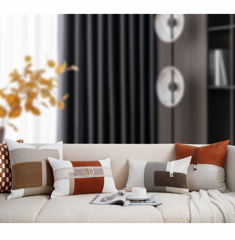 Premium Quality Orange Geometric Splicing Pillow Case