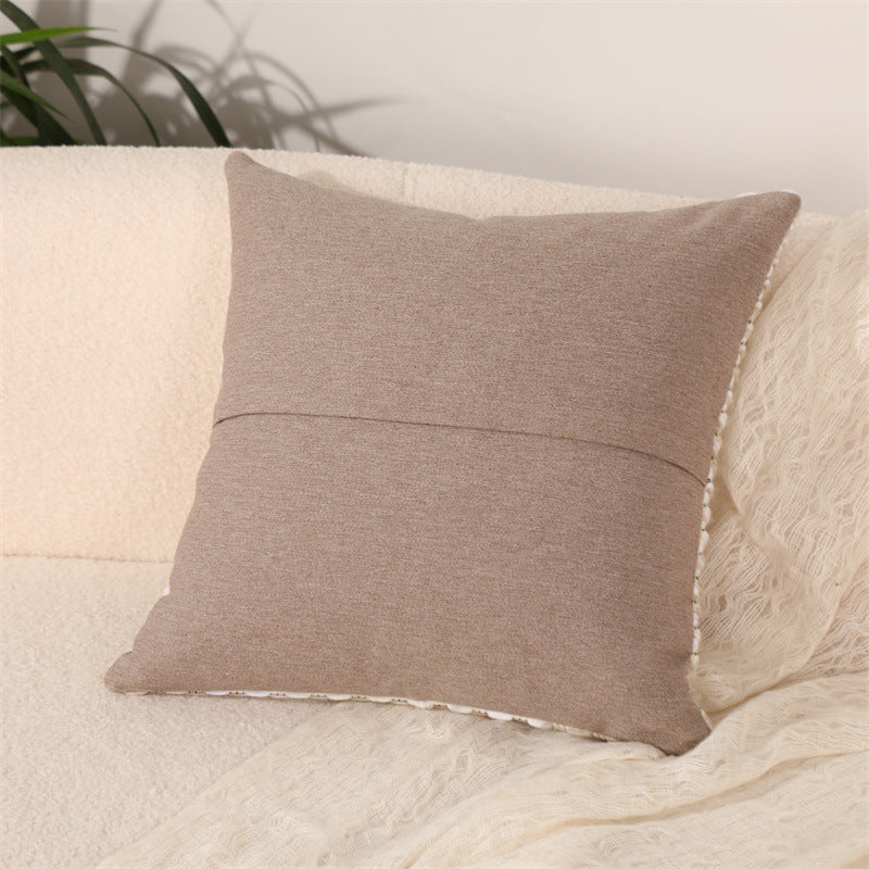 Milky Cotton and Linen Splicing Sofa Pillow Cover with Plush