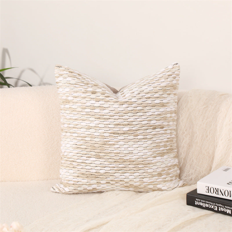 Milky Cotton and Linen Splicing Sofa Pillow Cover with Plush