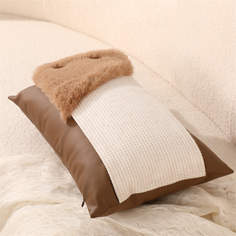 Milky Cotton and Linen Splicing Sofa Pillow Cover with Plush