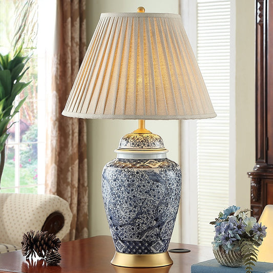 Unique Hand-Painted Blue and White Ceramic Table Lamp