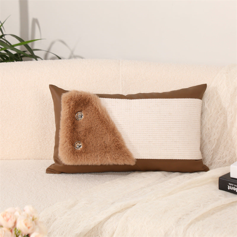 Milky Cotton and Linen Splicing Sofa Pillow Cover with Plush